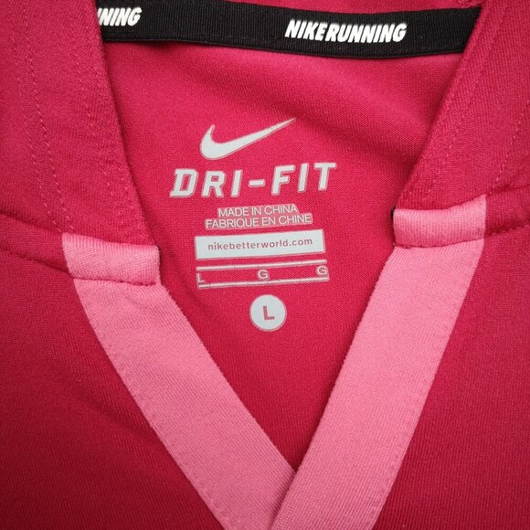 Nike Running Dri-Fit Ladies Size Large Hot Pink V-neck Kangaroo Pocket Hoodie - Picture 3 of 14